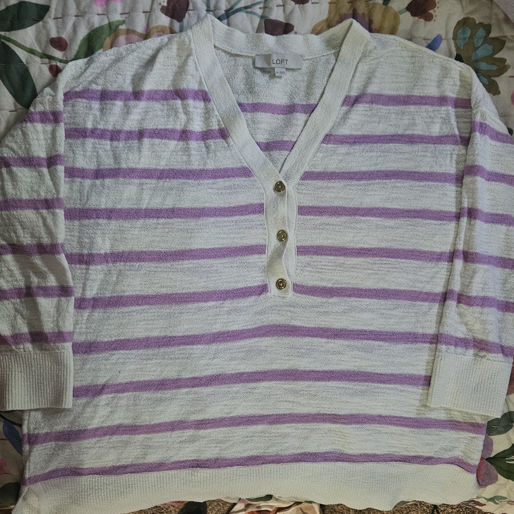 LOFT Purple and White Striped Sweater